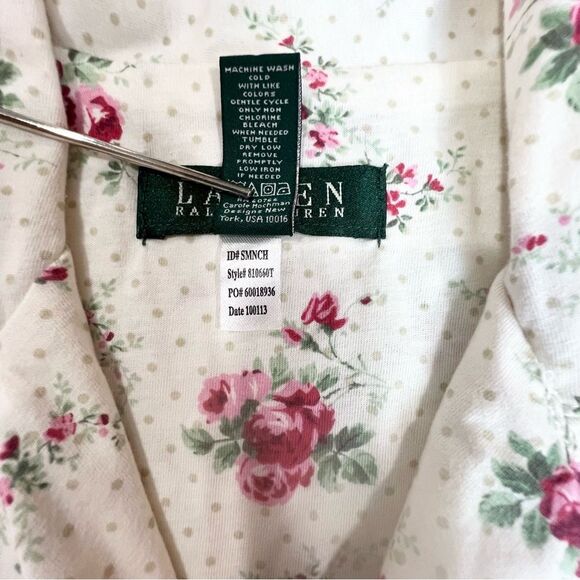 Lauren Ralph Lauren Floral Print Embroidered Logo Sleep Shirt Cottagecore Small - Picture 9 of 9